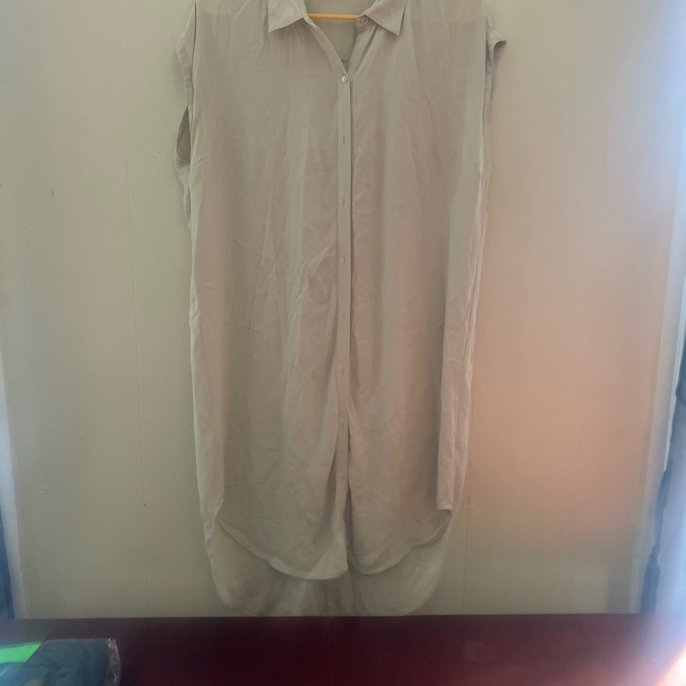 Sleeveless Beige Button-Up Dress